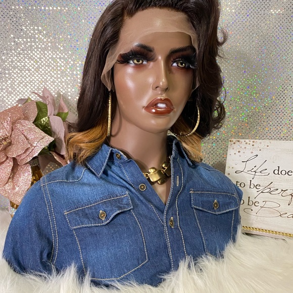 🔥 10” 2-Tone 1b& Blonde Bob 💯Human Hair Wig 🔥 - Picture 5 of 8